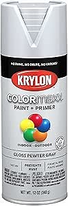 Krylon K05531007 COLORmaxx Spray Paint and Primer for Indoor/Outdoor Use, Gloss Pewter Gray, 12 Ounce (Pack of 1)