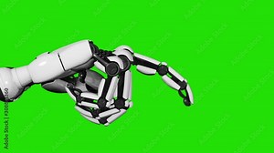 Science experiment with fictional bionic robot hand pointing a finger on a green screen background
