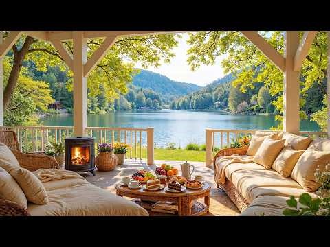 Cozy Spring Porch Ambience 🌿 | Relaxing Piano Music, Crackling Fireplace for Stress Relief