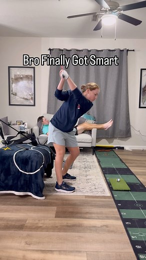 1M views · 4.2K reactions | Bro finally moved his feet! Let’s start a fundraiser for a bigger couch for Henry  #golfsim #golfsimulator #golfseason #golfproducts #lpga #epsontour #golfhome #golfer #golfswing #golfathome #indoorgolf #indoordrivingrange #golf #foamgolfballs | Dana Fall Golf | Facebook