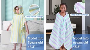 VOOVA & MOVAS Kids Hooded Bath Towels(3-10Years),Absorbent Quick Dry Lightweight Hooded Cotton Towel for Pool | Swim | Beach | Bath, Boys Wrap Towel with Hood, Aqua Purple Stripe