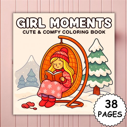 Girl Moments Coloring Book • 38 Cozy Bold and Easy Pages of Cute Girls, Daily Scenes & Relaxing Aesthetic • Printable PDF   PNG Set - Etsy México