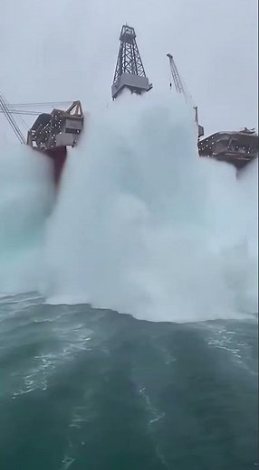 North Sea Storm Builds Dangerous Waves Around an Offshore Rig 😱🌊 #shorts