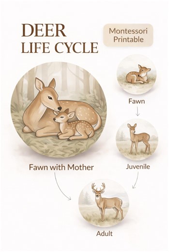 Deer Life Cycle Montessori Poster, Forest Animal Chart, Homeschool Nature Art (digital Download) - Etsy