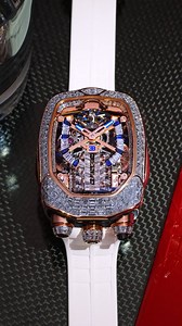 Precision. Power. Passion. The Bugatti Chiron Tourbillon Baguette by Jacob & Co. transforms the engineering brilliance of a hypercar into an extraordinary horological masterpiece. Where performance meets unparalleled luxury. 55 x 44-mm rose gold case Case invisibly-set with 339 baguette-cut white diamonds (13.80 ct.) W16 engine block automaton 30°-inclined flying tourbillon #JacobAndCo #InspiredByTheImpossible #bugatti | Jacob & Co.