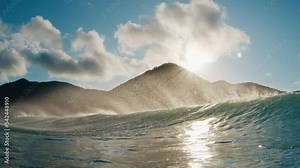Back side of the breaking wave. Atlantic Ocean's powerful wave breaks on the coast of Brazil