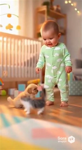 When Baby Is Scared but Loves Pets 👶🐶 #trending #viral #babyfun #babyscan