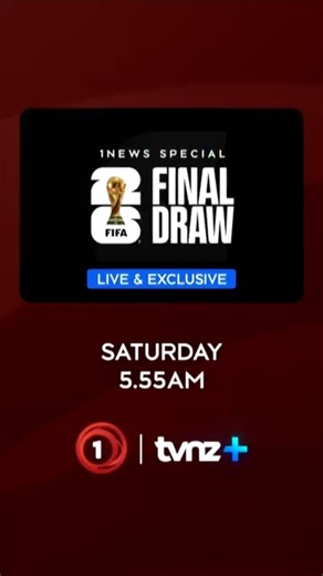 It's the FIFA World Cup 2026™ draw! Join us LIVE for analysis and reaction! ⚽ FIFA WORLD CUP 2026™: Final Draw | LIVE on Saturday from 5.55am on TVNZ 1 and TVNZ | TVNZ
