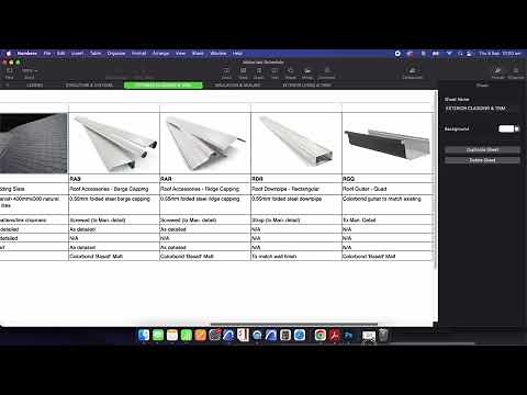 Architectural Material Schedule or External Finishes Schedule