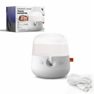 SHARPER IMAGE Travel Humidifier, USB or Battery Powered with 300mL Tank and Connecter for Bottles up to 20 Fl. Oz. (590mL), UV Light, Timers for 2, 4 or 6 Hours