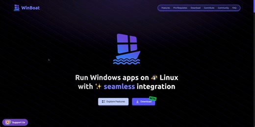 在 Linux 上干活时偏偏要用 Windows 应用，往往只能切回 Windows，一来一回把节奏全打断。现在有个更省心的办法：开源工具 WinBoat，让你在 Linux 里直接跑 Windows 应用，不必再频繁切系统。它把 Windows 作为虚拟机塞进 Docker，并和 Linux 桌面做了深度整合：Windows 应用能以原生窗口的形式直接出现在你的 Linux 桌面上，还能和本机文件系统互通。GitHub：https://t.co/IjQJutJO8Y官网：https://t.co/8gG0hrpRVb主要功能：- 界面简洁，Windows 应用自然融入 Linux 桌面- 安装流程自动化，选好配置即可一键部署- 几乎可运行任意 Windows 应用，原生窗口显示- 支持进入完整 Windows 桌面，需要时随时切换- 文件系统集成，Linux 目录可自动挂载到 Windows使用条件：- Linux 至少 4GB 内存- 已开启 KVM 虚拟化- 已安装 Docker获取方式：到项目 Releases 页面下载 AppImage，解压安装后即可使用。