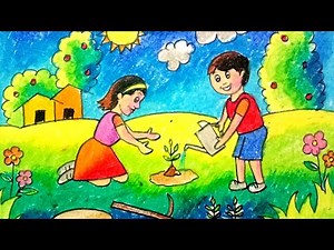 tree plantation drawing easy ।वृक्षारोपण चित्र लहान मुलांसाठी/mahesh kachare