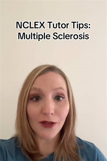 NCLEX Tutor Tips: Multiple Sclerosis 🧠 MS = autoimmune dx that destroys myelin sheath of nerves cells 🧠 Signs/symptoms: 🧠 Fatigue 🧠 Ataxia or difficulty walking 🧠 Blurred vision, diplopia, or partial or complete loss of eyesight (1 eye) temporarily 🧠 Bladder/bowel dysfunction 🧠 Memory changes & confusion #nclextutor #studentnurse #nclexprep #multiplesclerosis