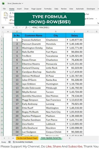 Automatically Update Serial Numbers In Excel 👇 @Excel @Excel_Booster #excel #shorts #exceltips