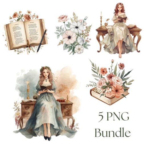 Poetcore PNG Bundle Vintage Poetry Books Florals Poet Girls Boho Floral Clipart POD Invitations Journals Bookish Wall Art Book Club Craft - Etsy