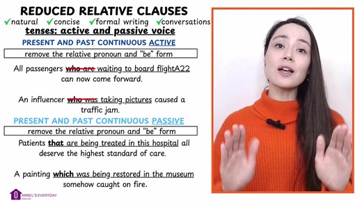 3.5K views · 185 reactions | ➡️REDUCED RELATIVE CLAUSES⬅️ Learn how to reduce relative clauses in the present and past continuous. | Arnel's Everyday English | Facebook