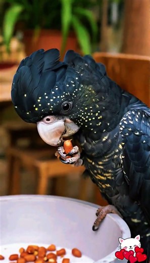 “Feeding a Black-and-White Parrot with Peanuts | 8K Ultra Close-Up”