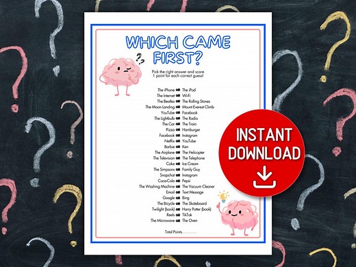 Which Came First Trivia Game, Printable Trivia Sheets Work Office Game Ice Breaker Game Adult Trivia Questions and Answers Trivia for Party - Etsy