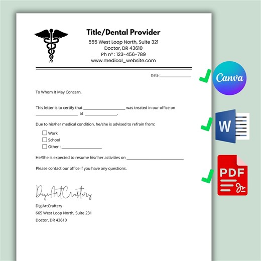Editable Urgent Care Excuse Note Template, Leave Note - Doctor's Excuse Letter, Fillable PDF, Canva, Word - Etsy