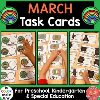 March Task Boxes Paddy's Day Literacy Math Task Cards PreK Special Education