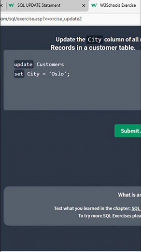 update the city column of all records in a customer table. #shorts #short#shortvideo #shortsfeed#sql