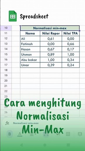 Cara menghitung Normalisasi Min-Max di Excel #spreadsheet #datamining #education
