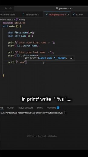 How to take first name and last name from user in C language..??