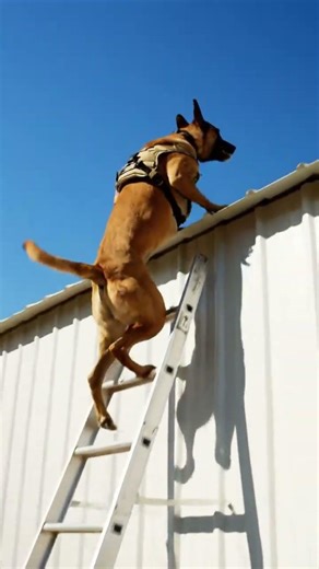 This Dog is Built Different! Malinois Ladder Climb & Roof Jump #germanshepherd #viralpets #puppy