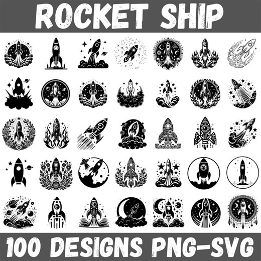 100 Rocket Ship SVG PNG Designs for Cricut and Silhouette | Retro Space Rocket Clipart Bundle | Astronaut Galaxy Sublimation Files - Etsy