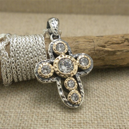 Sterling Silver Celtic Cross Necklace: 10K Gold & CZ Accents - Etsy