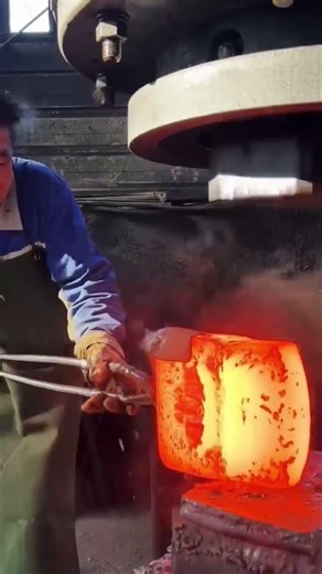 Hot Metal Shaping in Hydraulic Hammer #HotForging #HydraulicHammer #MetalWorking #Satisfying