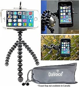 DaVoice Spider Bendy Tripod Compatible with Samsung Galaxy S8 S7 S6 S5 iPhone 7 6s 6 5s SE X Gorilla Pod Flexible Tripod - Cellphone Tripod Adapter - Travel Bag - Mini Selfie Bendable (Gray/Black)