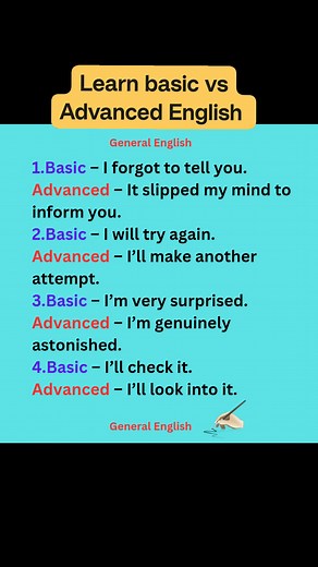Learn basic vs Advanced English #englishteachyou #ultravocab #totalgrammar #advanced #generalenglish 📚💡🎯👍 | General English