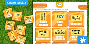 Summer Themed Fun Rebus Puzzle Cards - Level 2 Difficulty