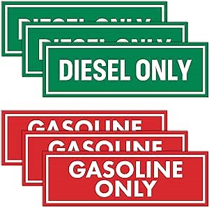 Sutter Signs 6pc Diesel Only Stickers & Gasoline Decals – (3 Green, 3 Red) – Waterproof Vinyl for Truck Fuel Tank & Diesel Can
