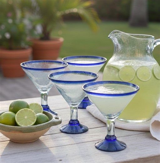 Vintage XL Hand Blown Mexican Martini Margarita Glasses Cobalt Blue Set of 4 - Etsy