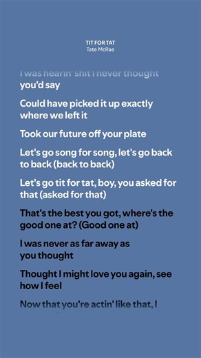 TIT FOR TAT - Tate McRae (Lyrics)