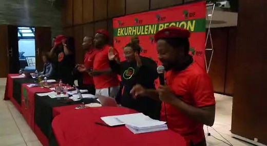 Commissar Dr. Mbuyiseni Ndlozi in the EFF Ekurhuleni Regional General Assembly singing Sizozabalaza. #RegisterToVoteEFF