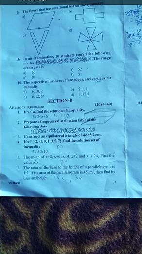ICSE class 7, Question paper of Mathematics 2024-25(Final term)