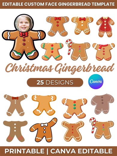 Gingerbread Face Cutout Printable –editable Custom Face Gingerbread Templates – Christmas Classroom Activities – Gingerbread Bulletin Board - Etsy