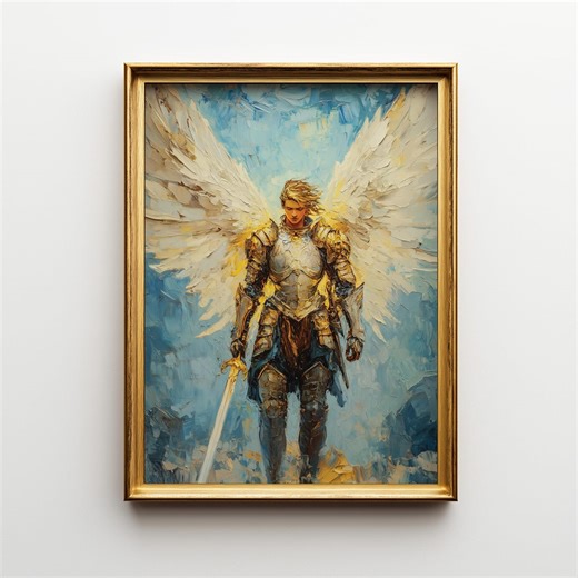 St. Michael the Archangel Art, Angel Oil Painting, Christian Home Decor, Catholic Wall Art, Digital Print, Religious Faith Artwork - Etsy