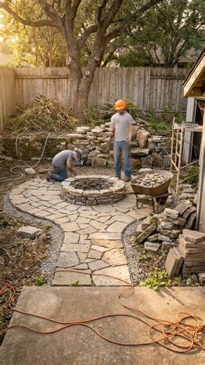 Abandoned Backyard → Rustic Fire Pit Garden Transformation #timelapse
