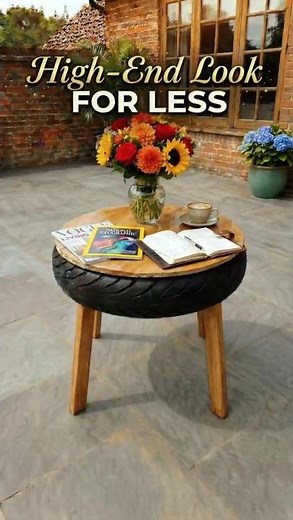 I turned a dirty tire into a $200 Designer Table for FREE! 🛠️✨ #upcycling #interiordesign
