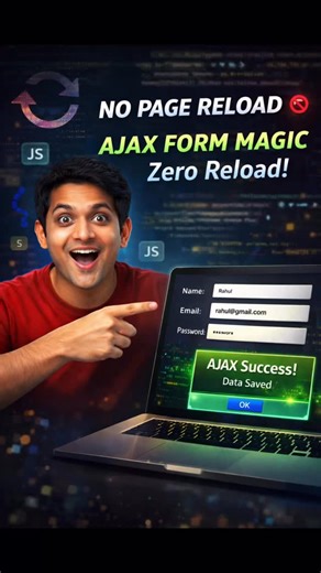 Code Spark | Node.js & Backend on Instagram: "🎯 AJAX Form Submission Tutorial | No Page Reload Magic ✨ Tired of page refreshes ruining your UX? Here’s the professional solution! 📋 What You’ll Learn: • jQuery AJAX implementation • Manual form data handling • POST request to Node.js server • Dynamic alert responses • Clean code practices 🛠 Technology Stack: → Frontend: HTML, CSS, jQuery → Backend: Node.js + Express.js → Database: MySQL → Method: AJAX POST request 💡 Why AJAX? ✅ Better user expe