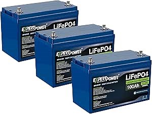 3 Pack ExpertPower 12V 100Ah Lithium LiFePO4 Deep Cycle Rechargeable Battery | Bluetooth | 2500-7000 Life Cycles & 10-Year Lifespan | Built-in BMS | RV, Van, Solar, Marine, Overland, Off-Grid