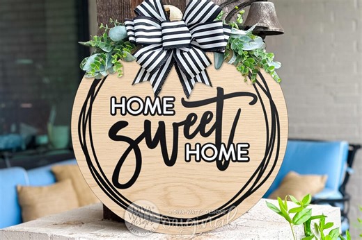 Home Sweet Home Round Door Hanger SVG File for Laser Cut Wood Signs, Farmhouse Porch Decor, DIY Front Door Welcome Sign Digital - Etsy