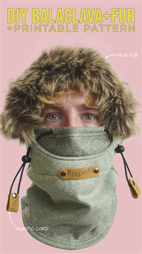 DIY balaclava with fur a hood. Great sewing project for all skill levels. Download the PDF pattern and sew along! LINK TO PDF PATTERN: https://www.properfitclothing.com/product-page/balaclava-fur-pattern-download #diy #sewcialists #sewingtiktok #tiktoktaughtme #sewingproject #sewingaddict #diyfashion #sewingforyoupage #sewingpattern #balaclava