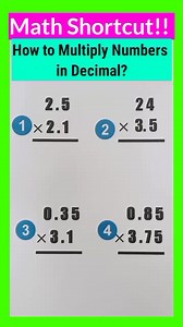 6.8K views · 78 reactions | Part 365: Math Shortcut: How to Multiply Numbers in Decimal?  Don't forget to follow  Thank you﫰 #math #mathnotes #maths #MathTricksTutorial #mathematics #mathtricks #MathTricksTutorial #reels #reelsvideo #reelsviral #mathreview #reelsfb #tutorial #viral #viralreels | Math Tricks Tutorial | Facebook