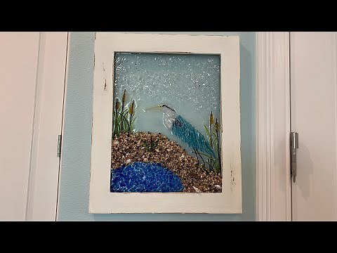 # 54 EPOXY RESIN WINDOW, BLUE HERON GLASS ART, COASTAL RESIN ART, MOSAIC, DIY TUTORIAL, GUIDE