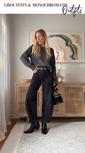 Are you in a sweater & jeans rut when it gets cold? When in doubt it, groutfit 🩶 My client today said she always defaulted to sweaters and jeans in the colder months and we styled a whole new elevated and un-boring wardrobe with what she had just by going monochromatic to make it easy for her AND elongate her petite frame. Ps these elevated looks are even more comfy than jeans! 🤫 Are you team groutfit, brownfit, berryfit, navyfit, or olivefit for this season?? #howtostyle #sweaterweather #reel